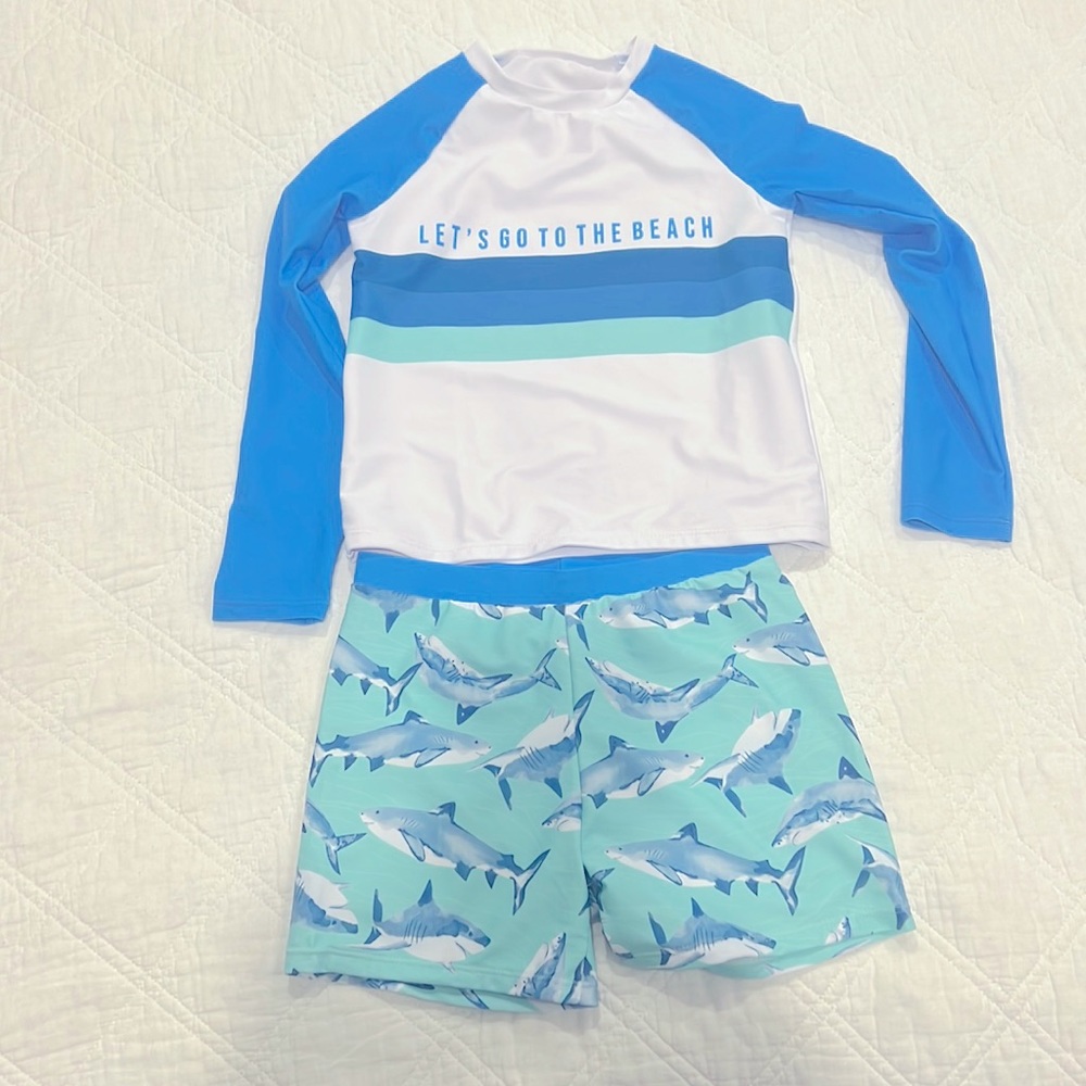 Boys swim shorts and matching rash guard